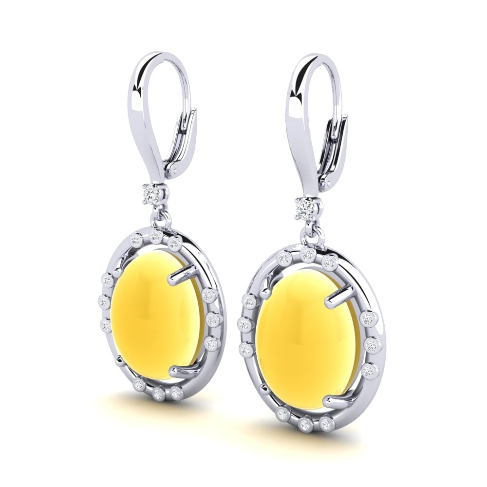 18k Oro Blanco Citrino Cabujón Pendiente de mujer Korbenis