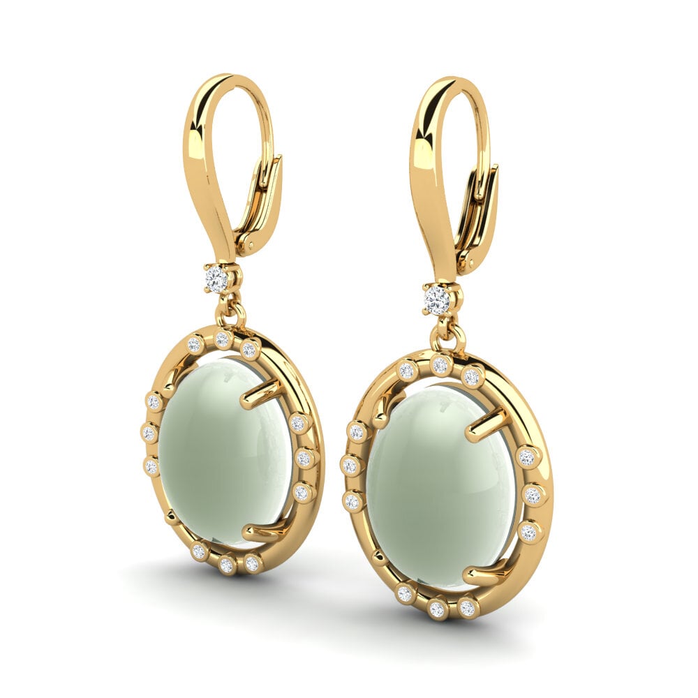 Cabochon Green Amethyst Women's Earring Korbenis