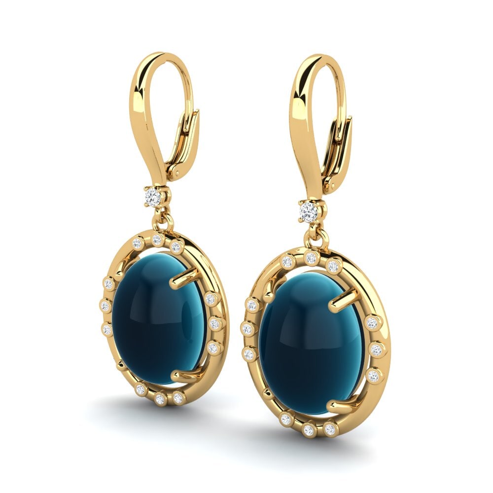 Cabochon Oval Topacio Azul Londres Cabujón Pendiente de mujer Korbenis