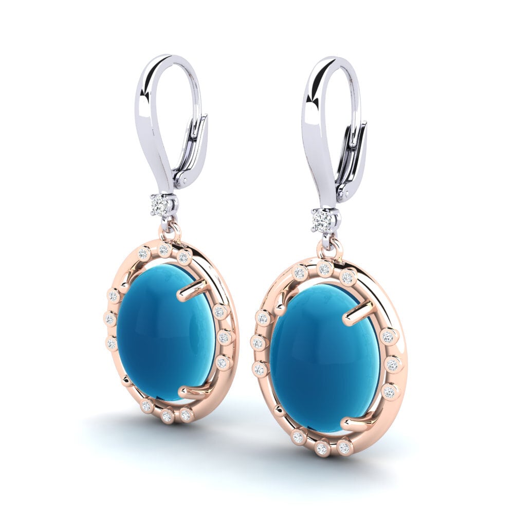 585 Ros & Putih Emas Topaz Biru Cabochon Anting-anting wanita Korbenis