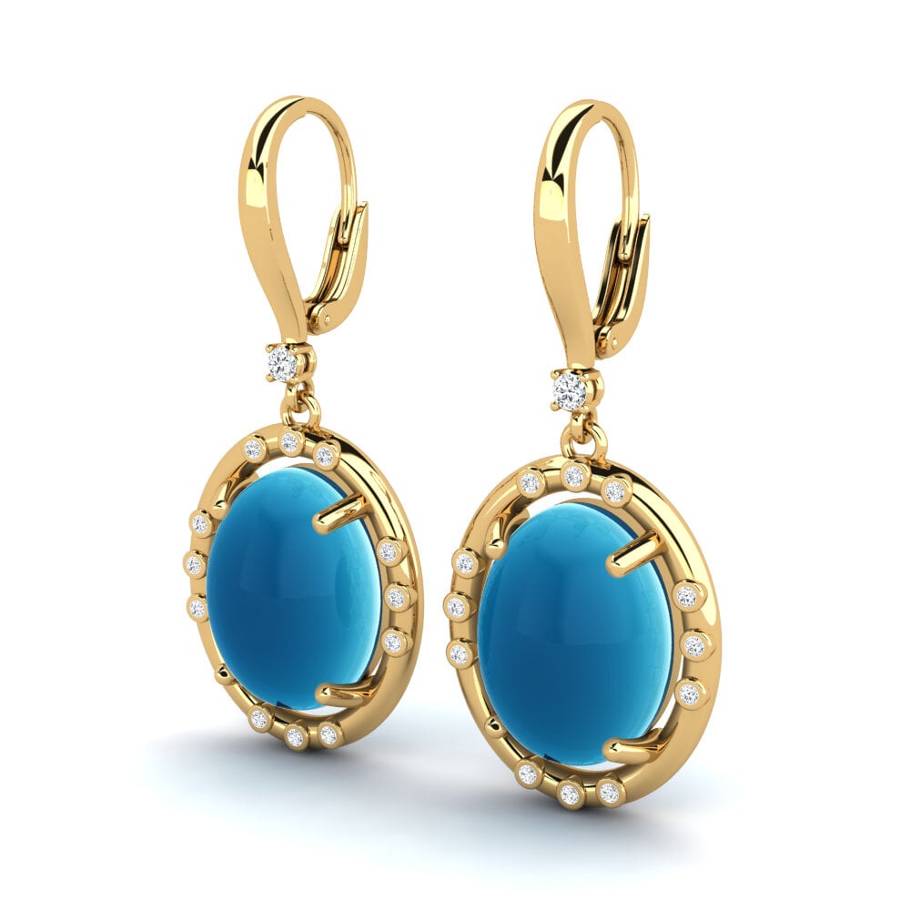 Đá Cabochon Topaz Xanh Bông tai nữ Korbenis