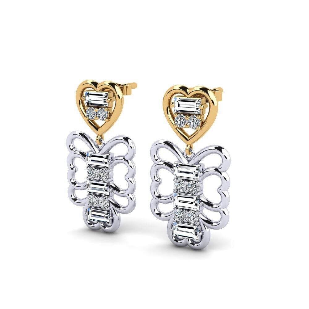 14k Oro Blanco & Amarillo Baguette Pendiente de mujer Korc