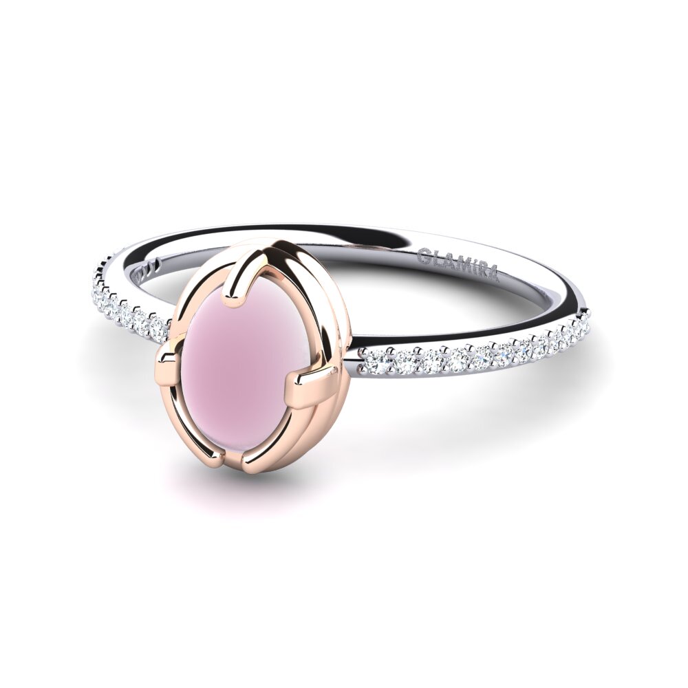 14ct White & Rose Gold Cabochon Rose Quartz Ring Korrey