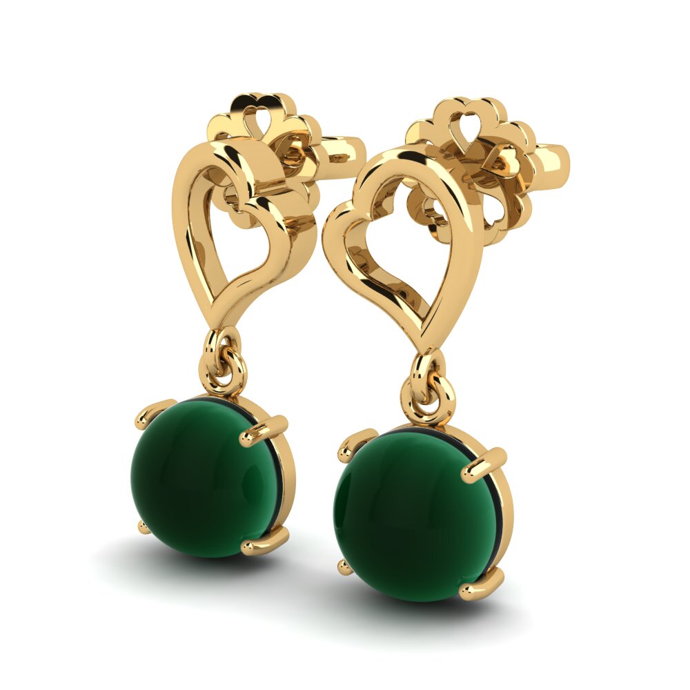 14ct Yellow Gold Cabochon Emerald Women's Earring Kostenka