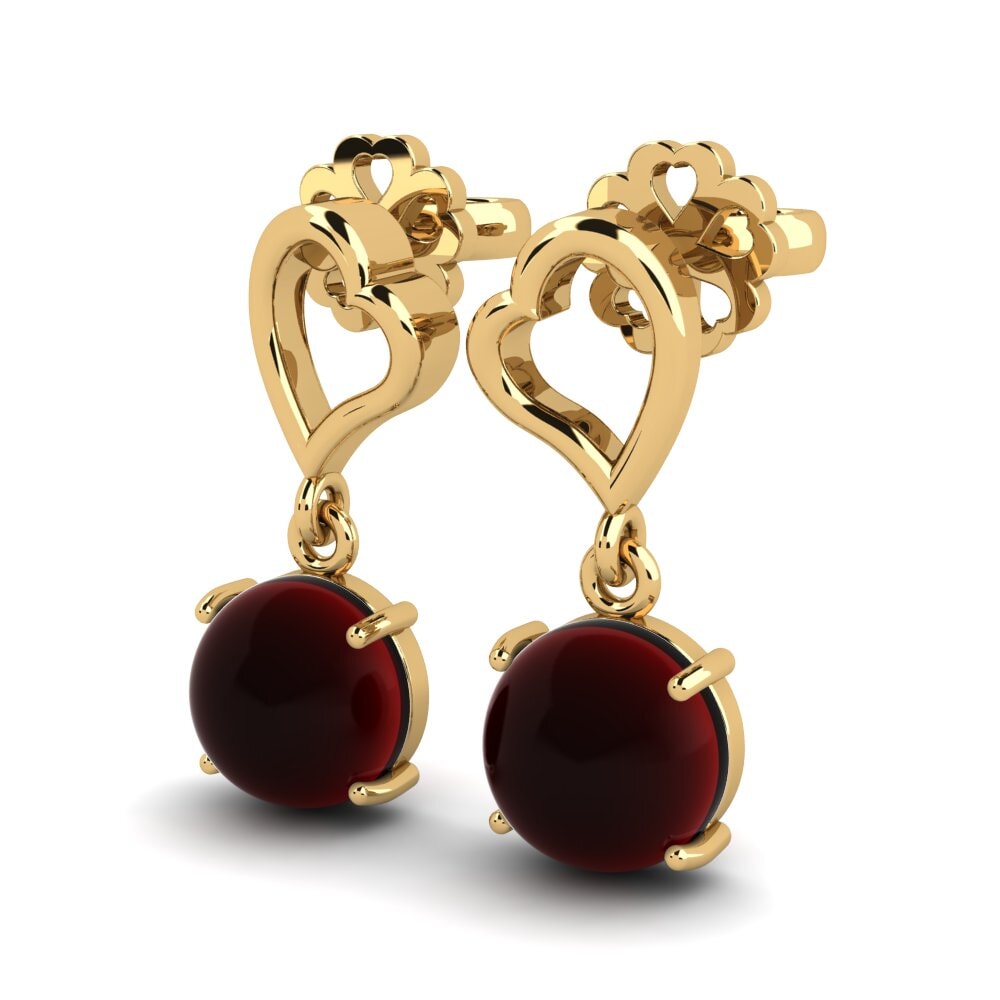14k Oro Amarillo Granate Cabujón Pendiente de mujer Kostenka