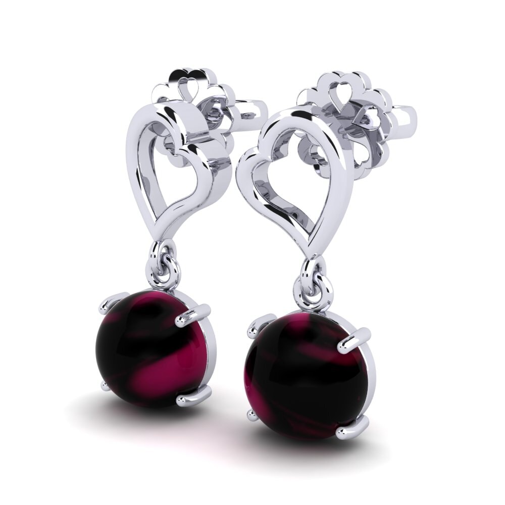 Oro Bianco 375 Granato Rodolite Cabochon Orecchino da donna Kostenka