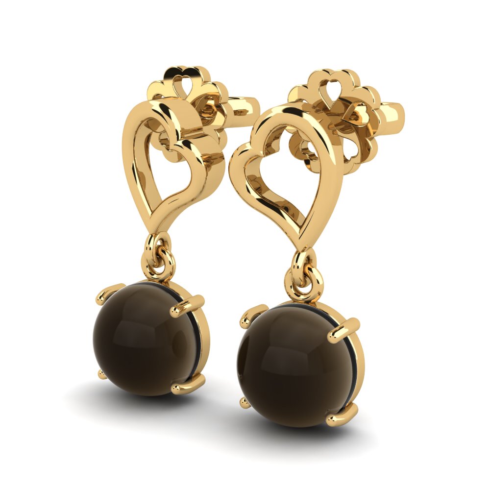 14ct Yellow Gold Cabochon Smoky Topaz Women's Earring Kostenka