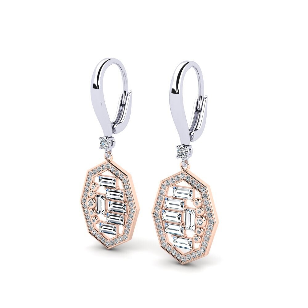 14k Oro Blanco / Rosa Baguette Pendiente de mujer Kowtow