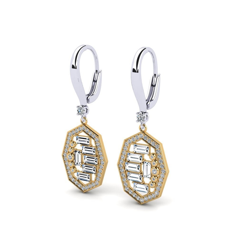 14k Oro Blanco & Amarillo Baguette Pendiente de mujer Kowtow