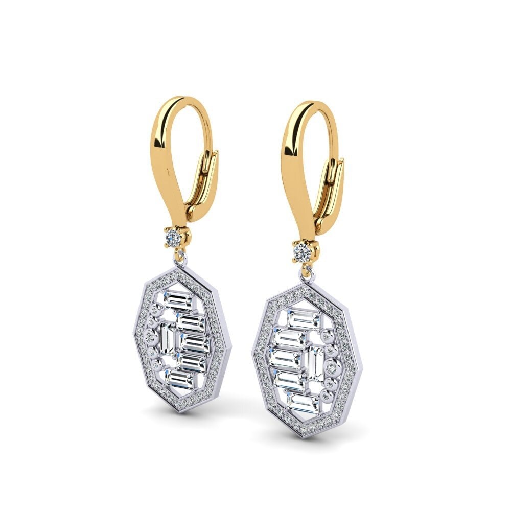 14k Oro Amarillo/Blanco Baguette Pendiente de mujer Kowtow