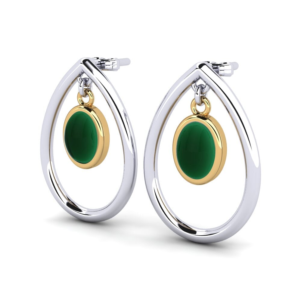 14k Oro Blanco & Amarillo Esmeralda Cabujón Pendiente de mujer Kristien