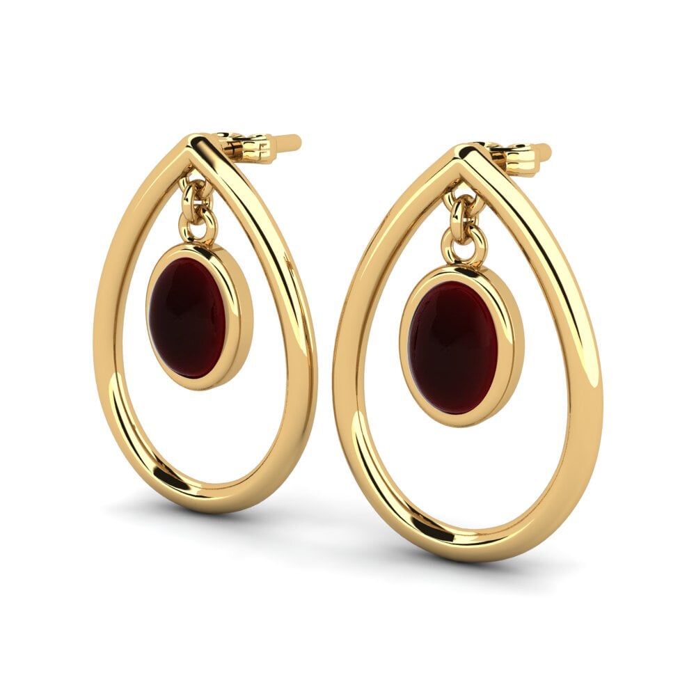 14k Oro Amarillo Granate Cabujón Pendiente de mujer Kristien