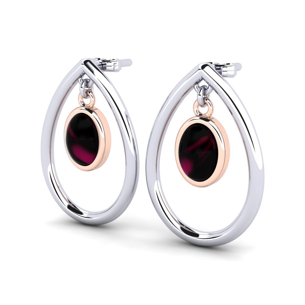 14ct White / Rose Gold Cabochon Rhodolite Garnet Women's Earring Kristien