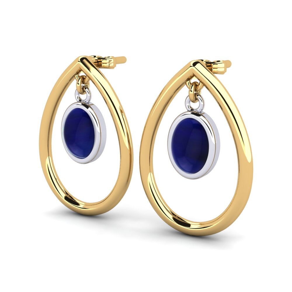 14K Yellow & White Gold Cabochon Sapphire Earring Kristien