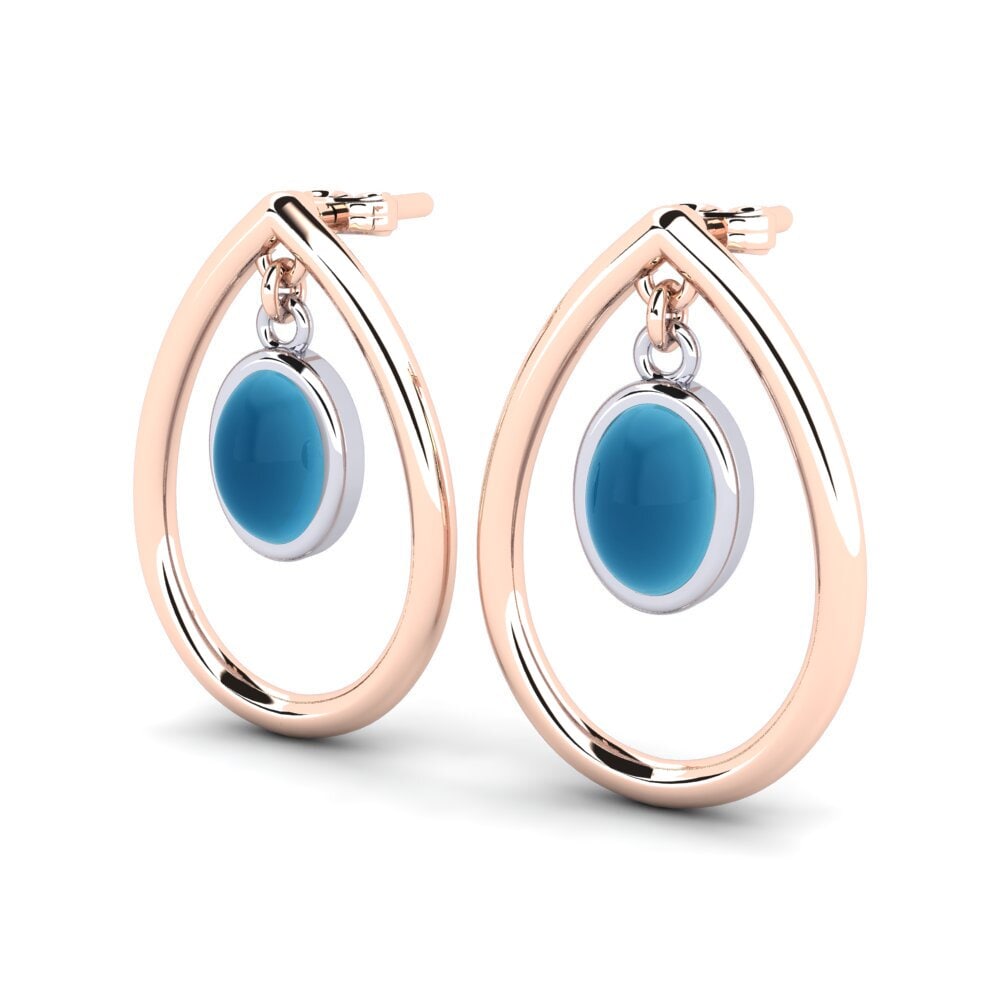 585 Ros & Putih Emas Topaz Biru Cabochon Anting-anting wanita Kristien