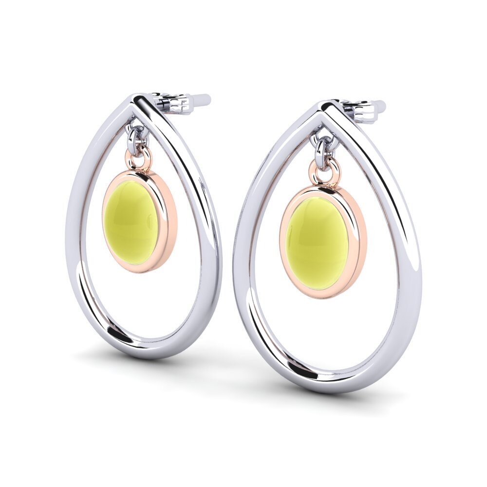 14k White & Rose Gold Cabochon Lemon Topaz Women's Earring Kristien