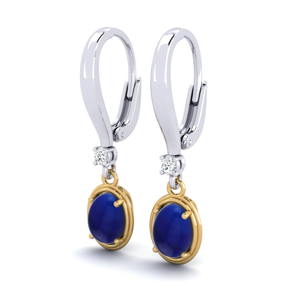 14K Yellow & White Gold Cabochon Sapphire Earring Kristle
