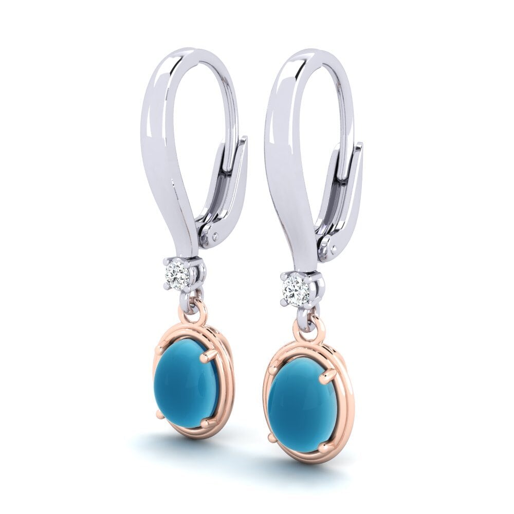 585 Ros & Putih Emas Topaz Biru Cabochon Anting-anting wanita Kristle