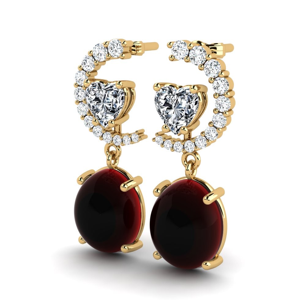 14k Oro Amarillo Granate Cabujón Pendiente de mujer Kristy