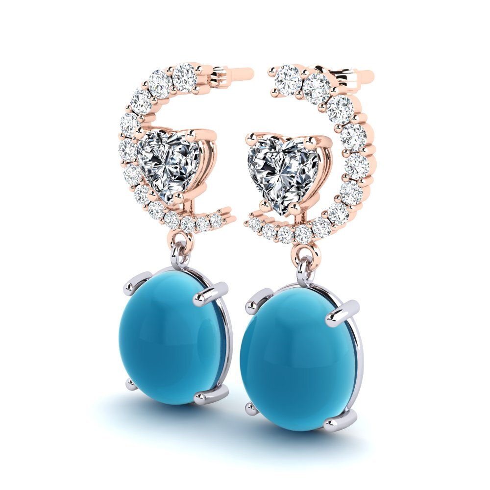 585 Ros & Putih Emas Topaz Biru Cabochon Anting-anting wanita Kristy