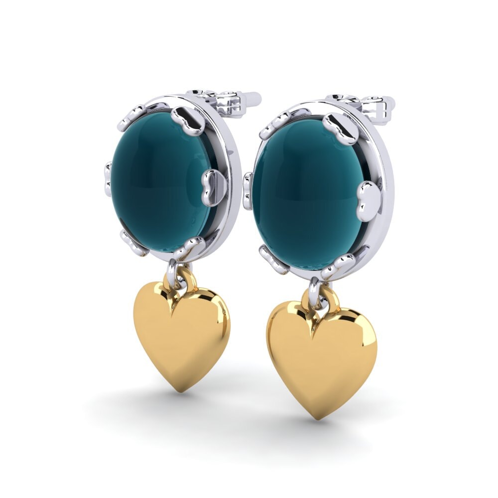 14ct White / Yellow Gold Cabochon London Blue Topaz Women's Earring Krystil