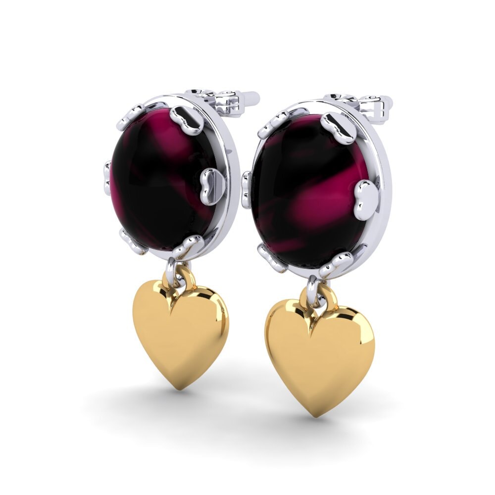 14ct White / Yellow Gold Cabochon Rhodolite Garnet Women's Earring Krystil