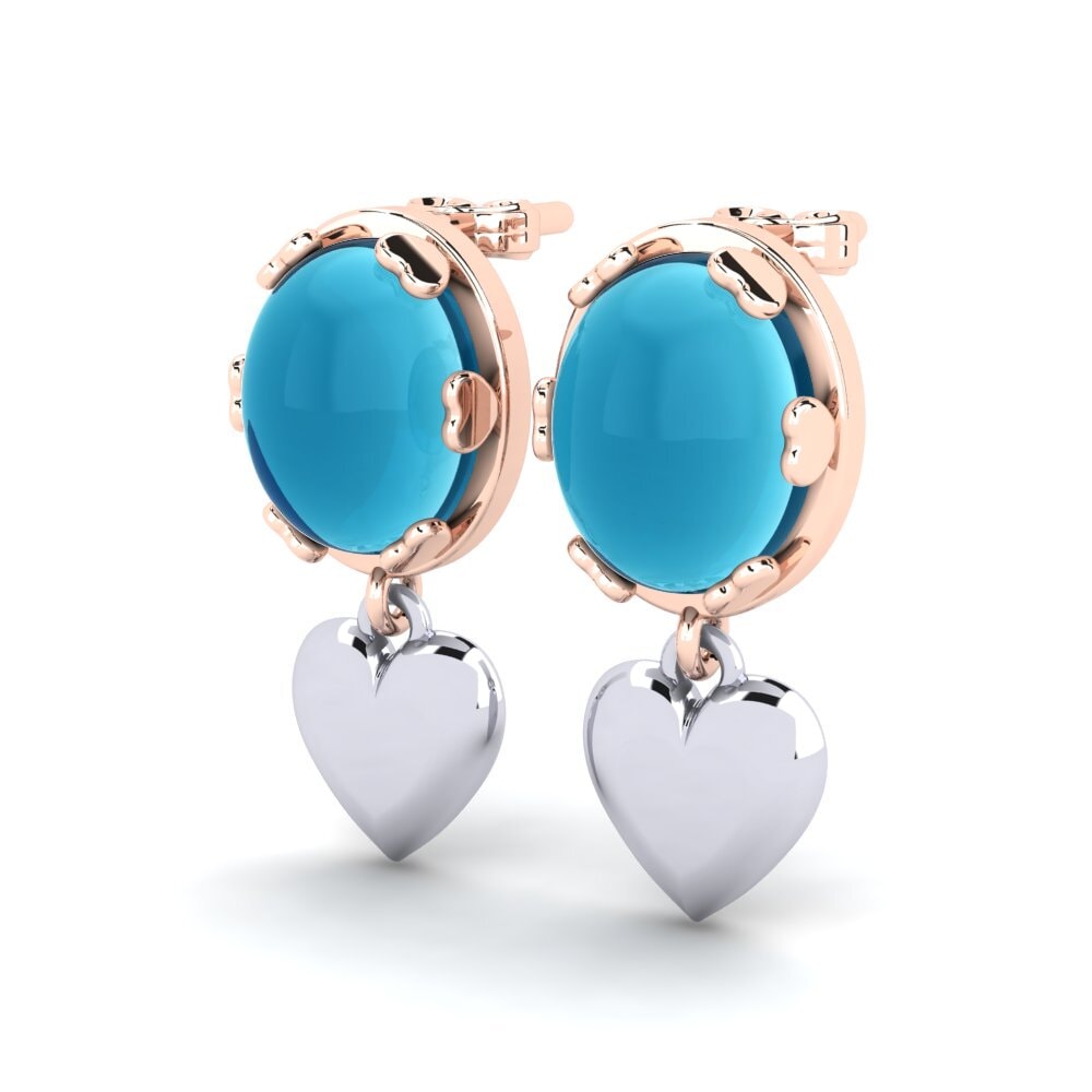 585 Ros & Putih Emas Topaz Biru Cabochon Anting-anting wanita Krystil