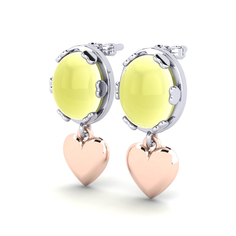 14k White & Rose Gold Cabochon Lemon Topaz Women's Earring Krystil