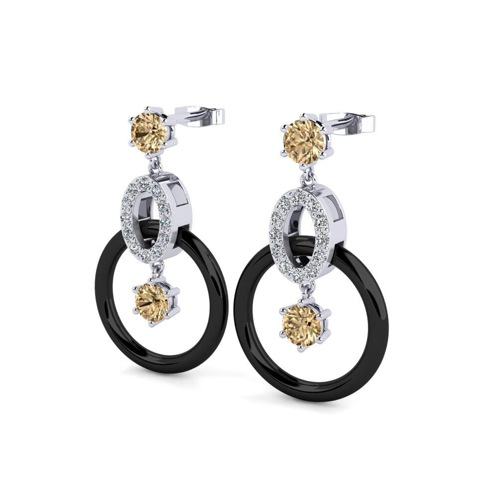 18k Oro Blanco Diamante Marrón Pendiente de mujer Kulp