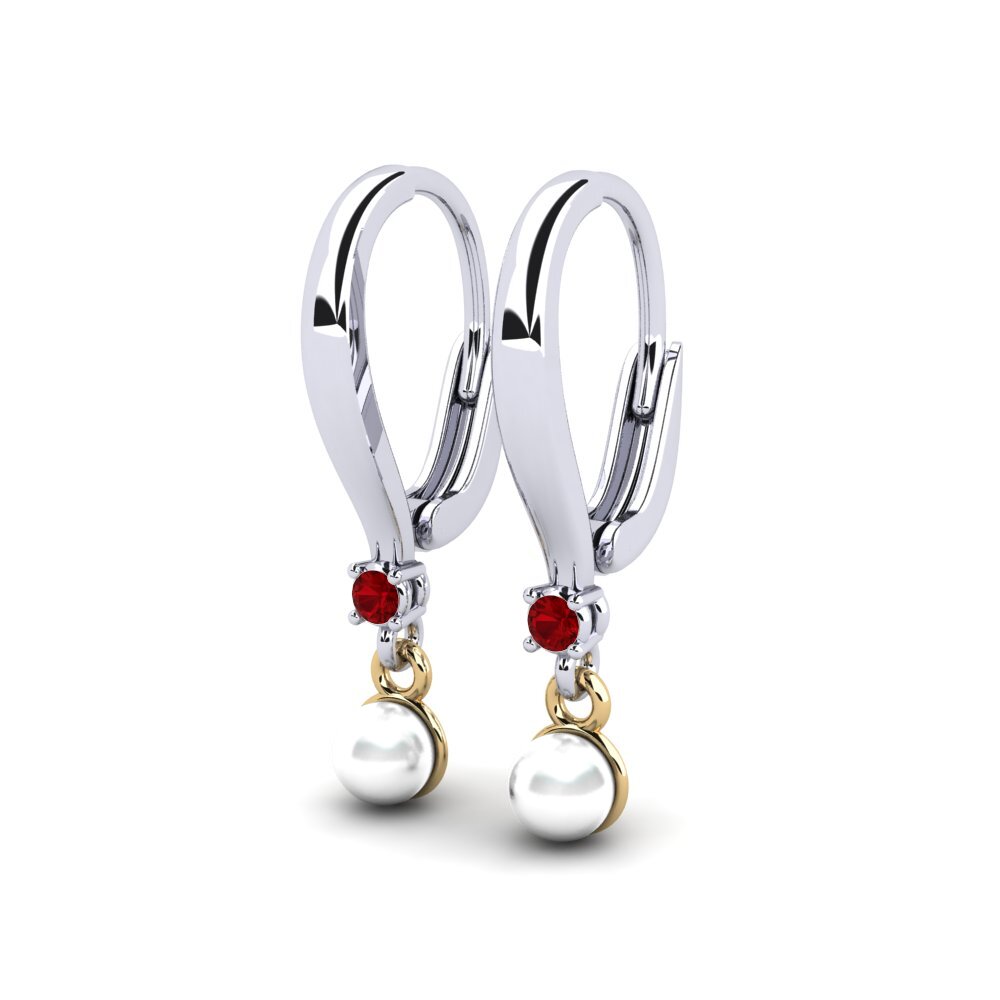 14ct White & Yellow Gold Red Zirconia Women's Earring Kutapira
