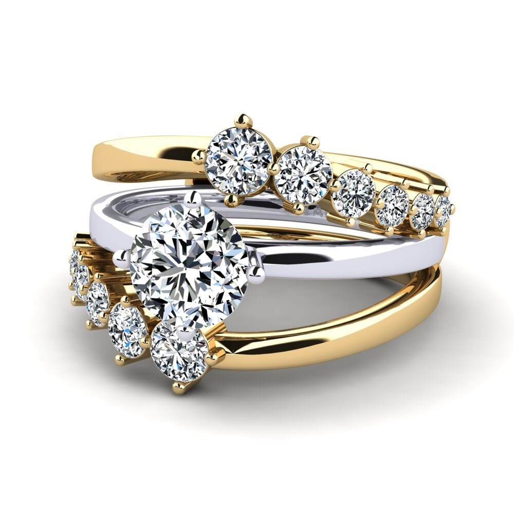 9k Oro Amarillo & Blanco Anillo Kylo SET