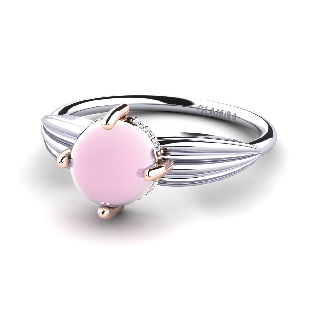 14ct White & Rose Gold Cabochon Rose Quartz Ring Labella