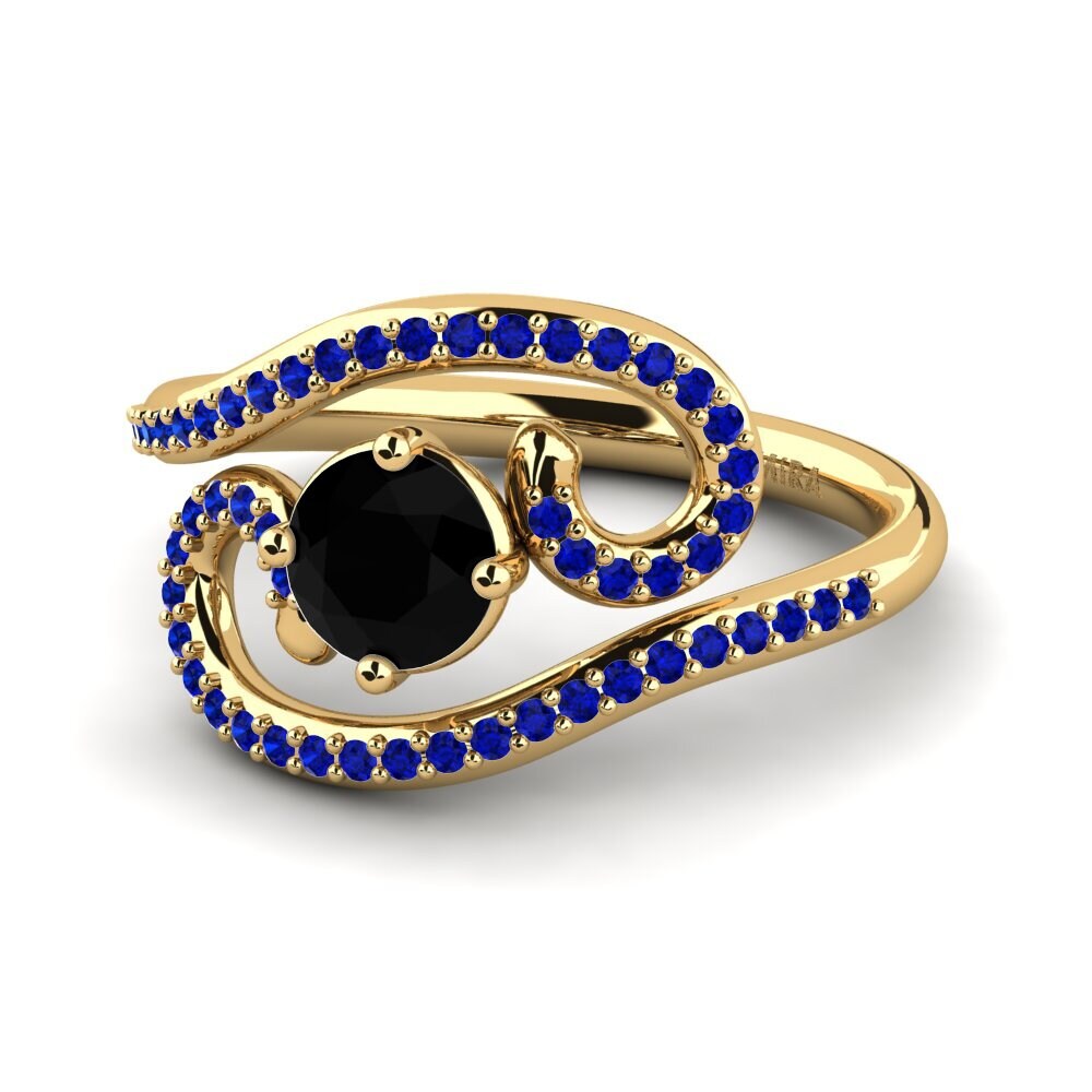 14ct Yellow Gold Black Diamond Ring Loncro