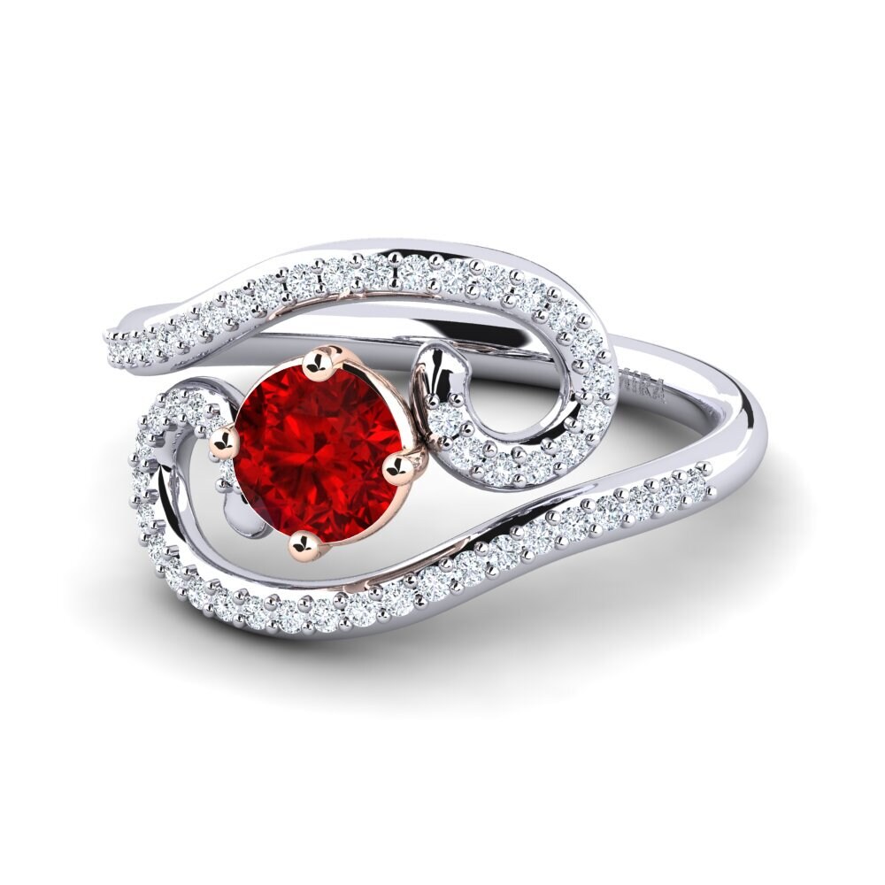 14k Oro Blanco & Rosa Rubí (Creado en laboratorio) Anillo Loncro