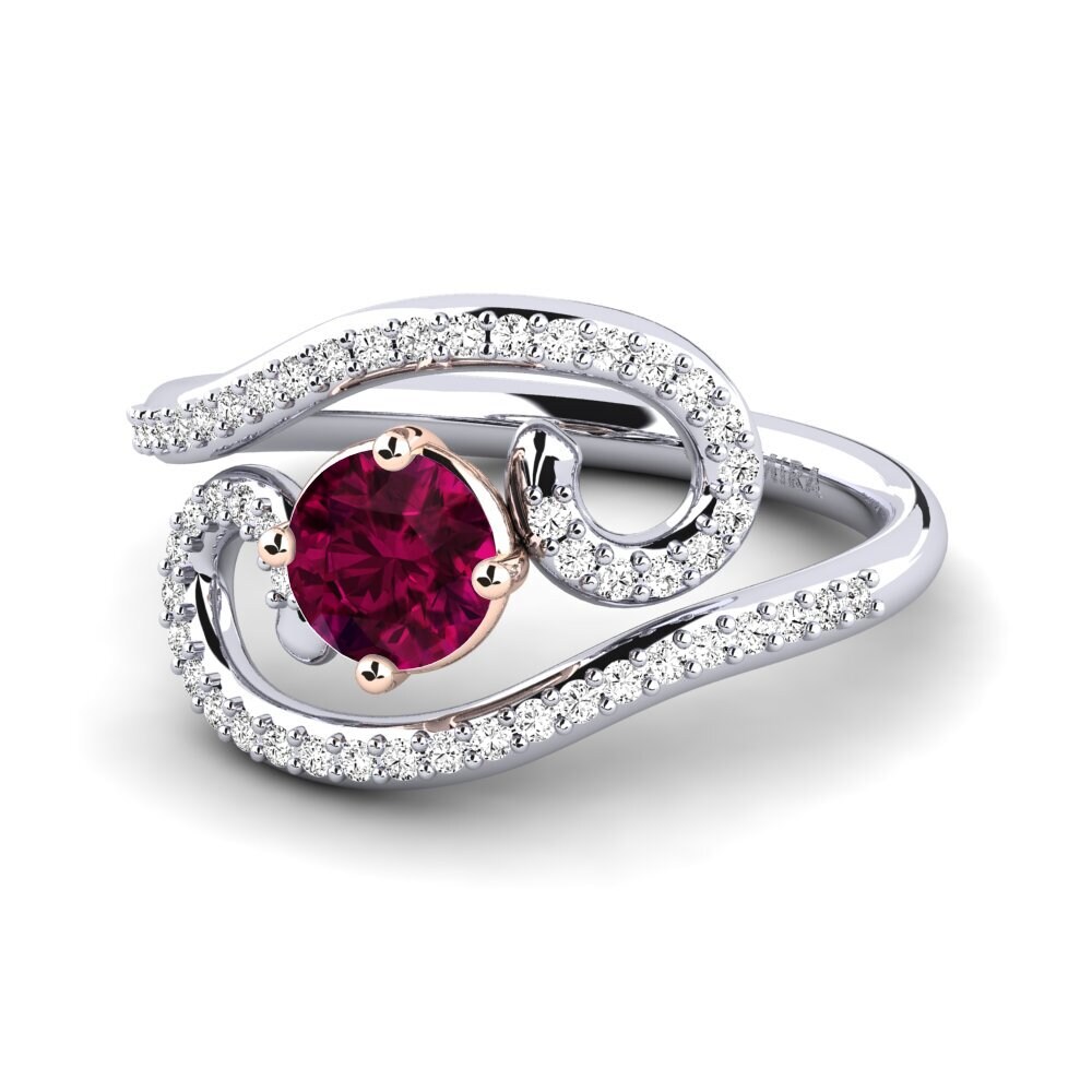 14k Oro Blanco & Rosa Granate Rhodolite Anillo Loncro