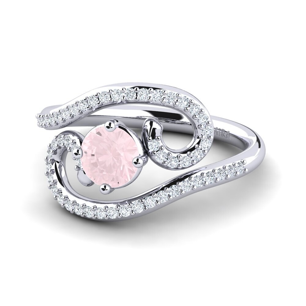 Or Blanc 9k Quartz Rose Bague Loncro