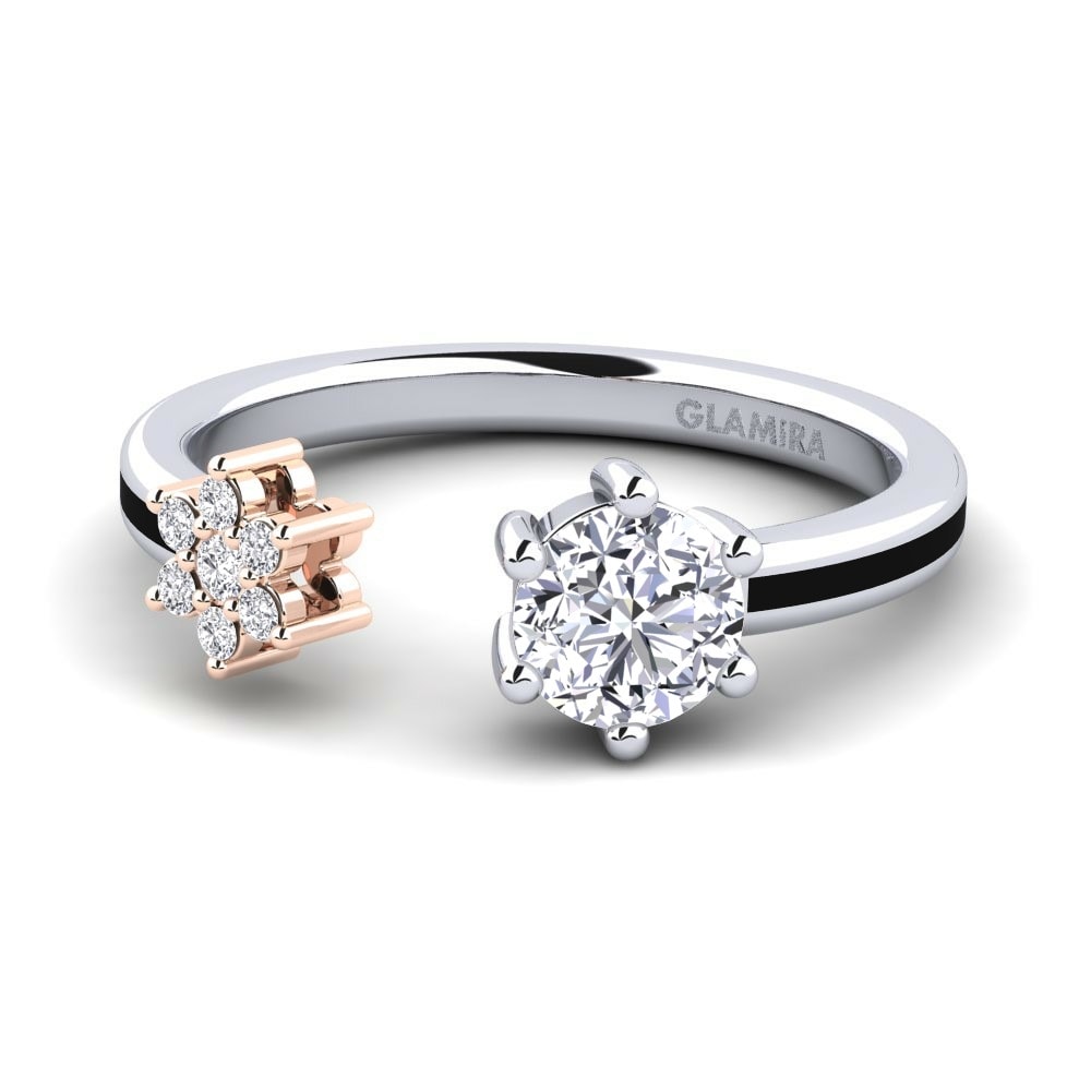 Enamel 18k White & Rose Gold Engagement Rings