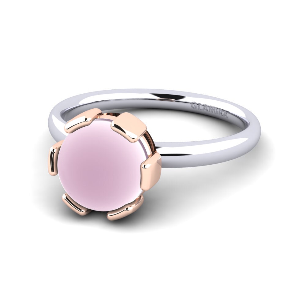 14ct White & Rose Gold Cabochon Rose Quartz Ring Lacole