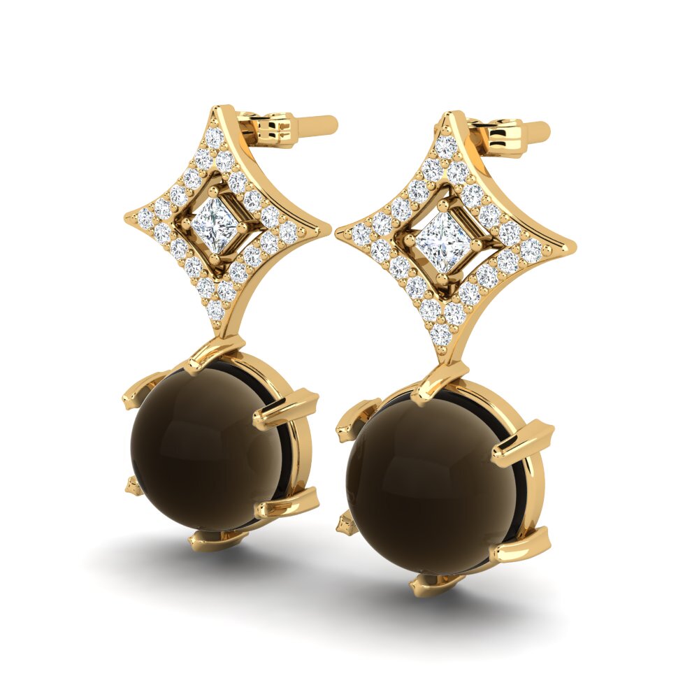 14ct Yellow Gold Cabochon Smoky Topaz Women's Earring Lacresia