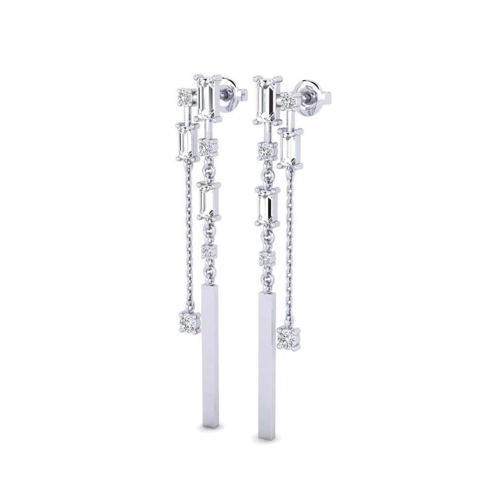 9k Oro Blanco Baguette Pendiente de mujer Ladenn