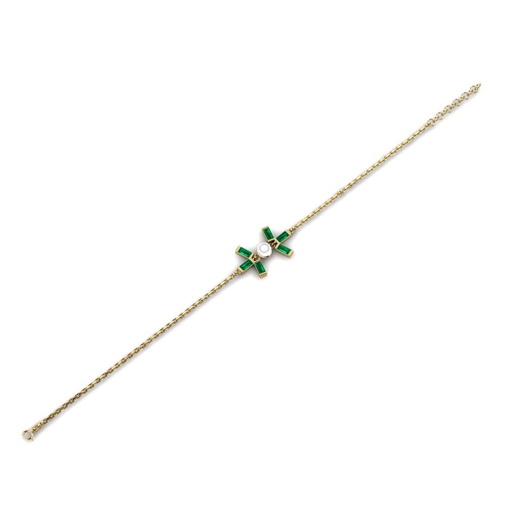 18k Oro Amarillo Circonita Verde Pulsera de Mujer Ladle