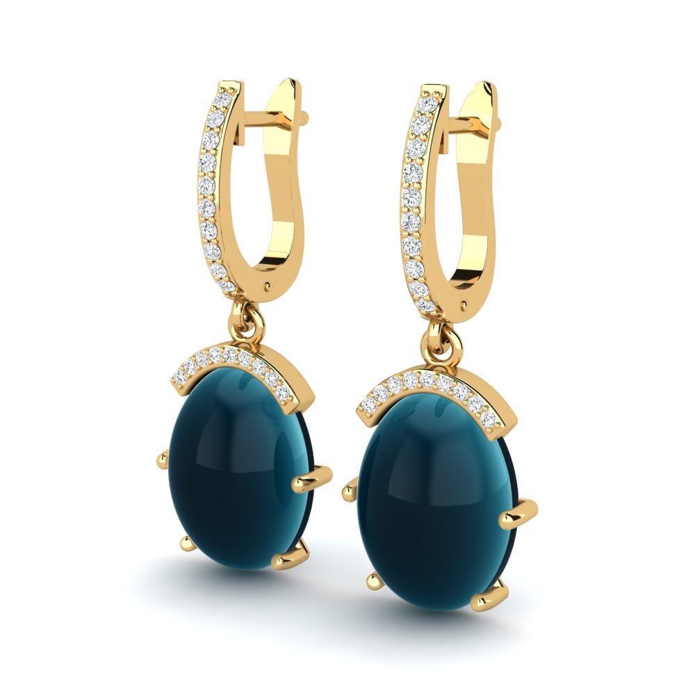 Cabochon Oval Topacio Azul Londres Cabujón Pendiente de mujer Ladonya