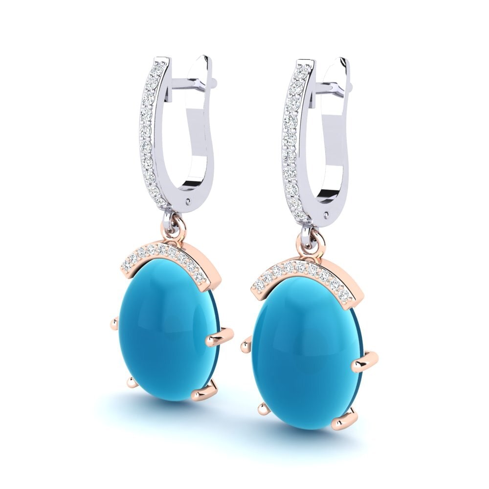 585 Ros & Putih Emas Topaz Biru Cabochon Anting-anting wanita Ladonya