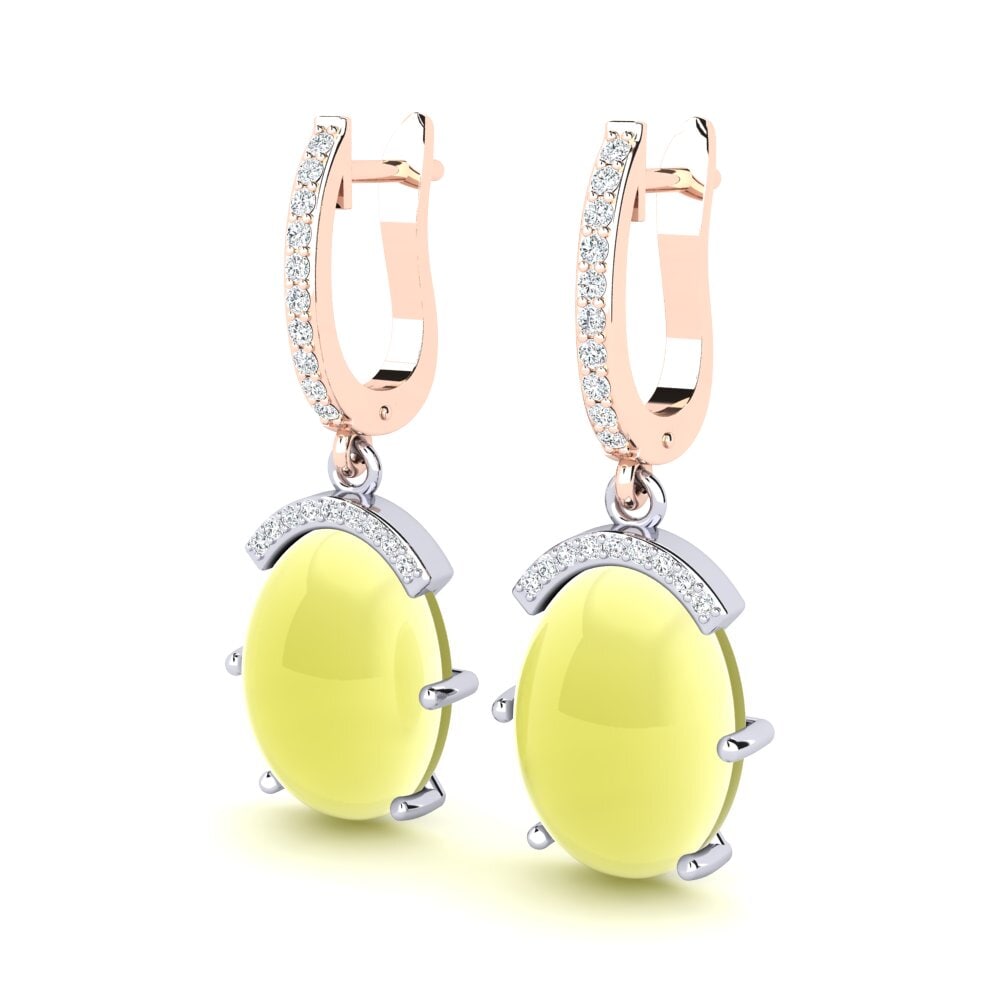 14k White & Rose Gold Cabochon Lemon Topaz Women's Earring Ladonya