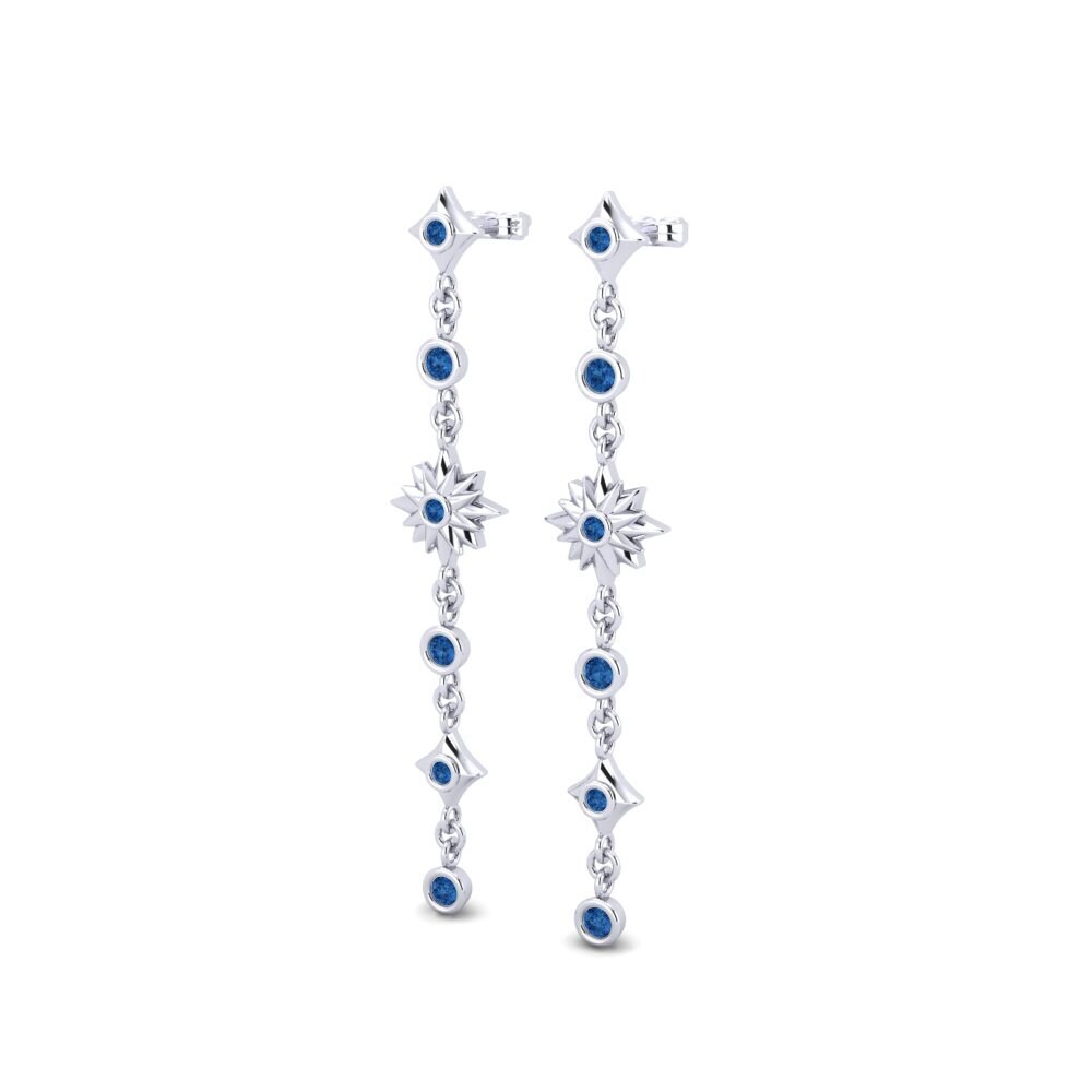14k Oro Blanco Circonita Azul Oscuro Pendiente de mujer Lagom