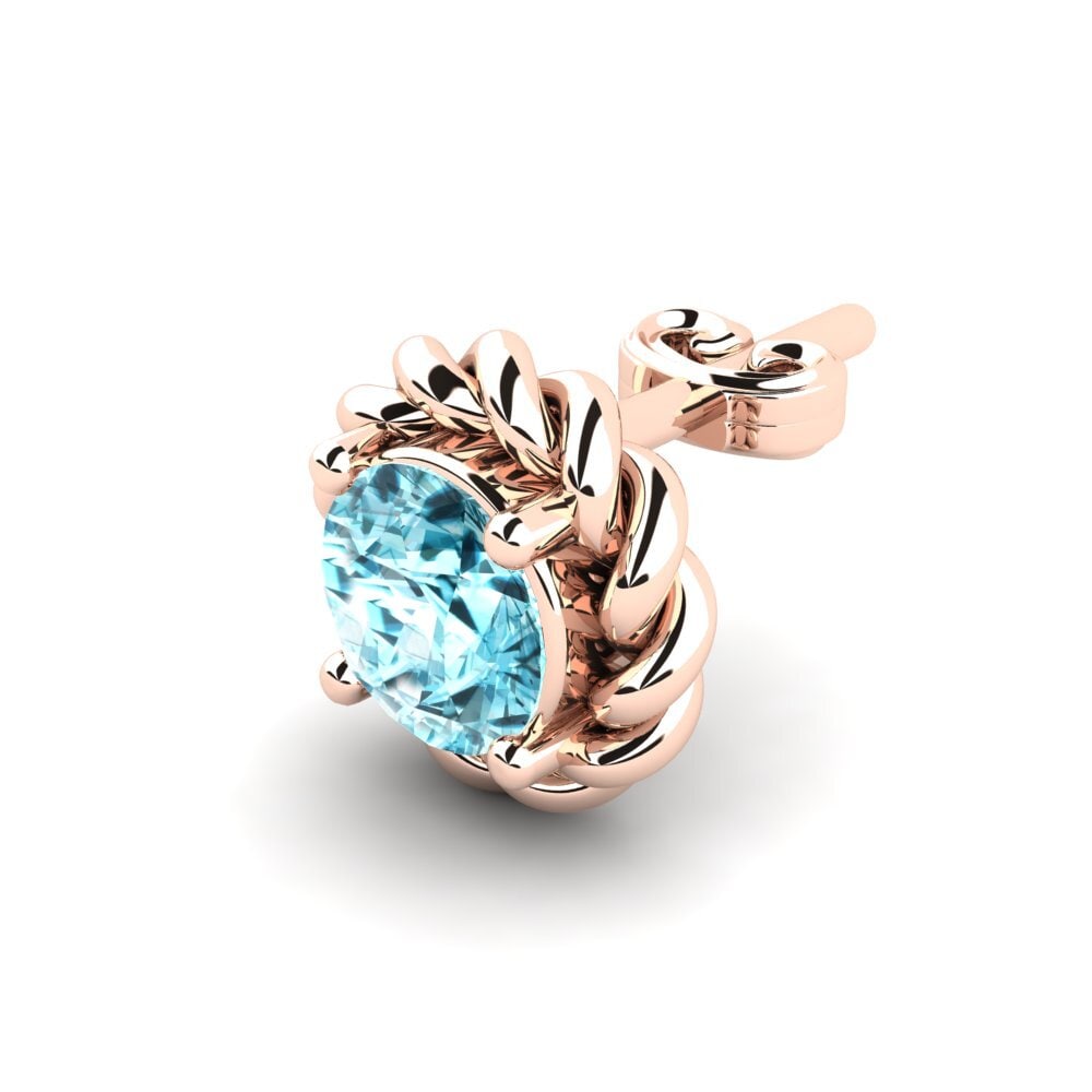 9ct Rose Gold Blue Zircon Men's Earring Lain