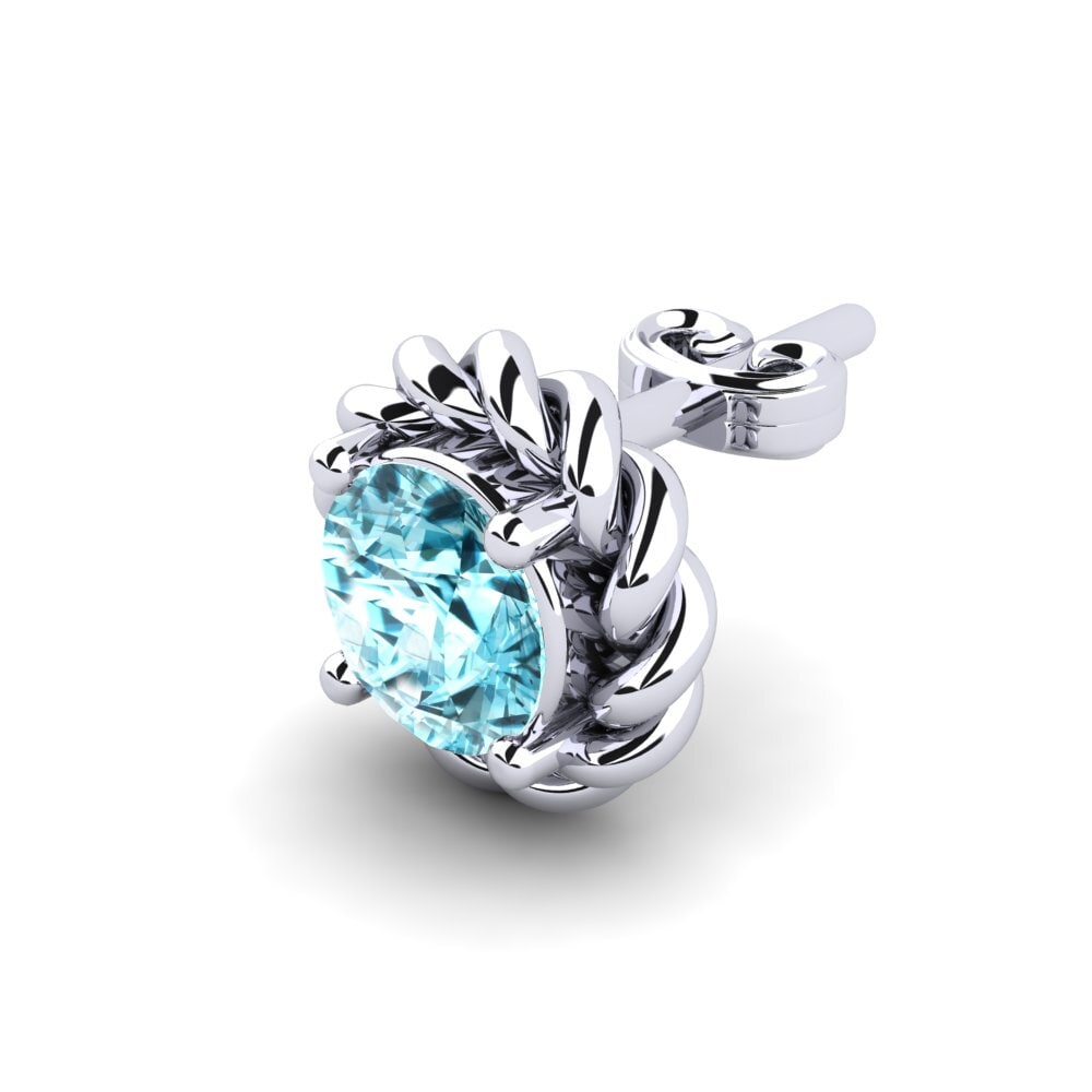 9ct White Gold Blue Zircon Men's Earring Lain