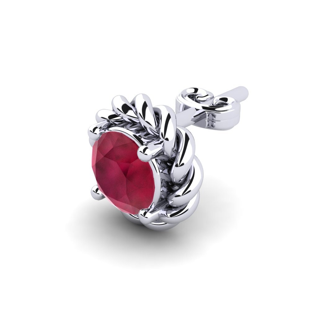 9ct White Gold Ruby Men's Earring Lain