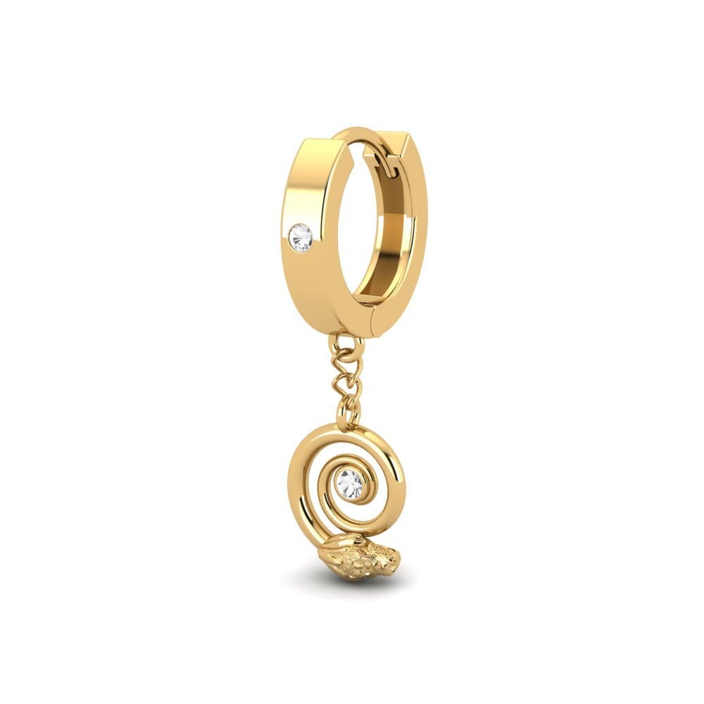 14ct Yellow Gold White sapphire Men's Earring Laiteux