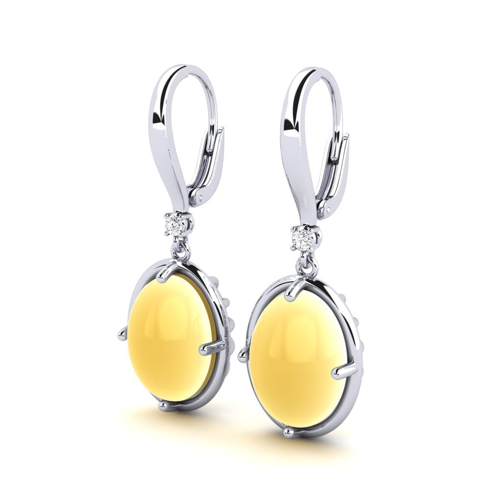 18k Oro Blanco Citrino Cabujón Pendiente de mujer Lakendria
